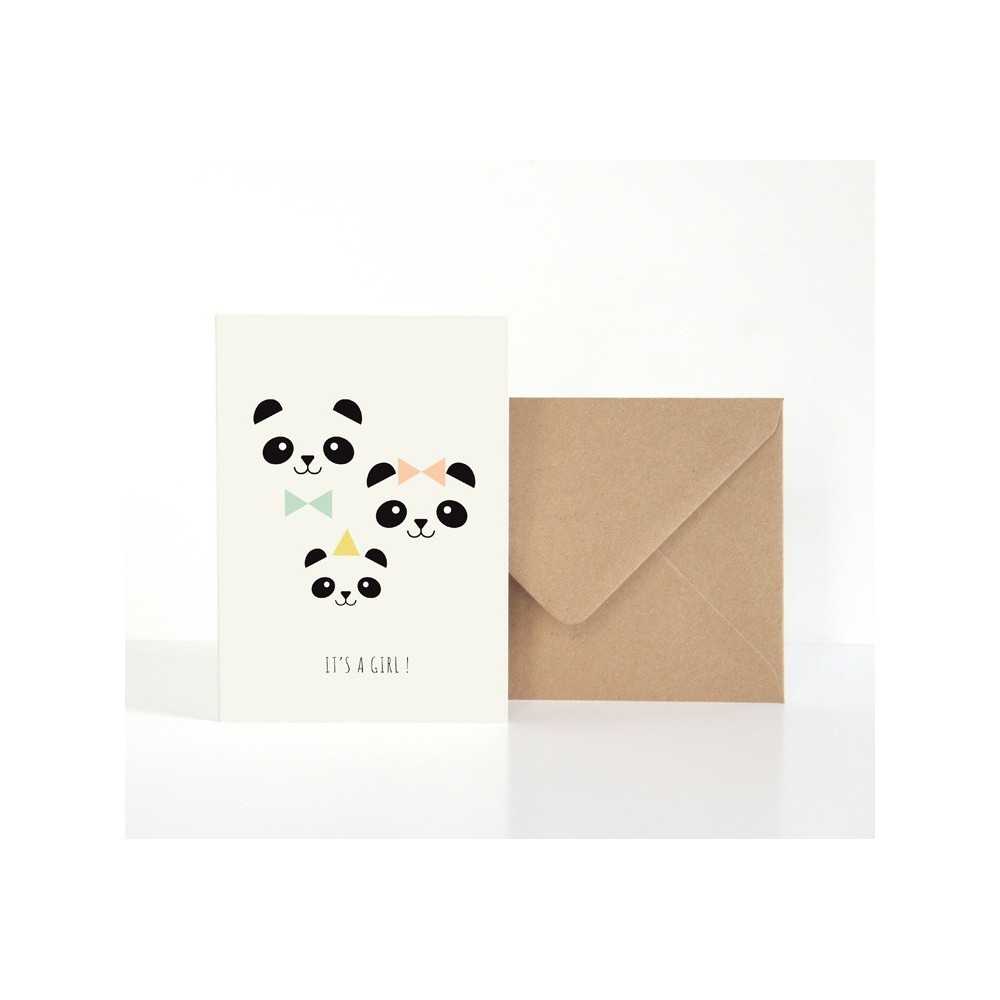 Zü - Carte-double "It's a girl !" - Pandas