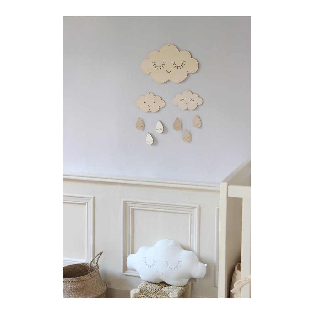 Zü - Grand mobile en bois Nuages & gouttes