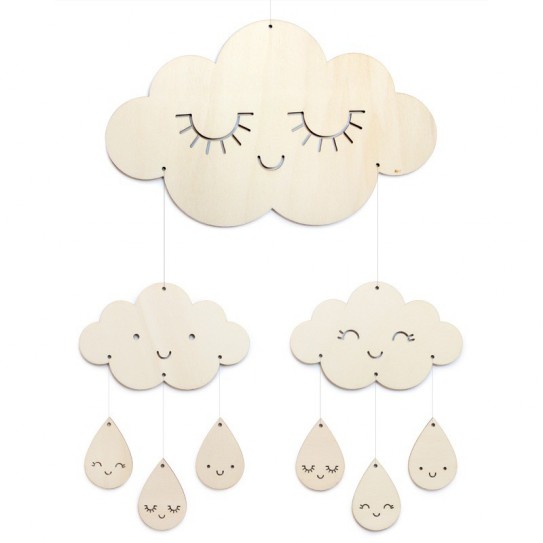 Zü - Grand mobile en bois Nuages & gouttes