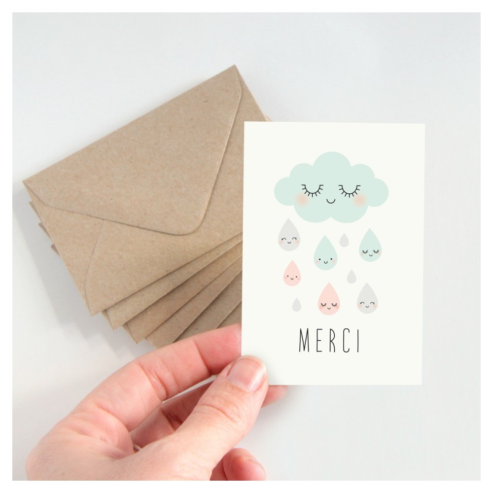 Zü - Lot de 5 minis cartes doubles merci nuages