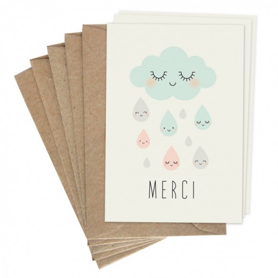 Zü - Lot de 5 minis cartes doubles merci nuages
