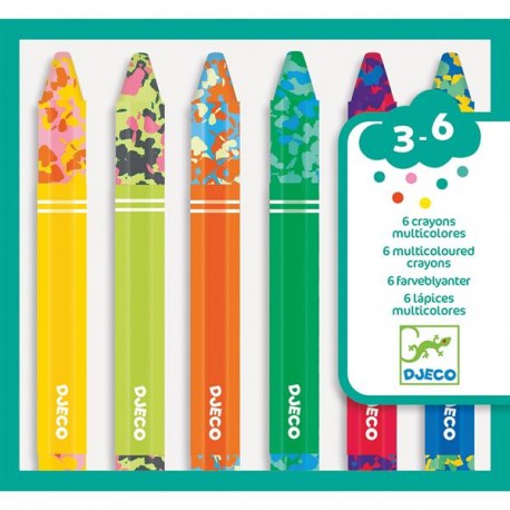 Djeco - 6 crayons multicolores